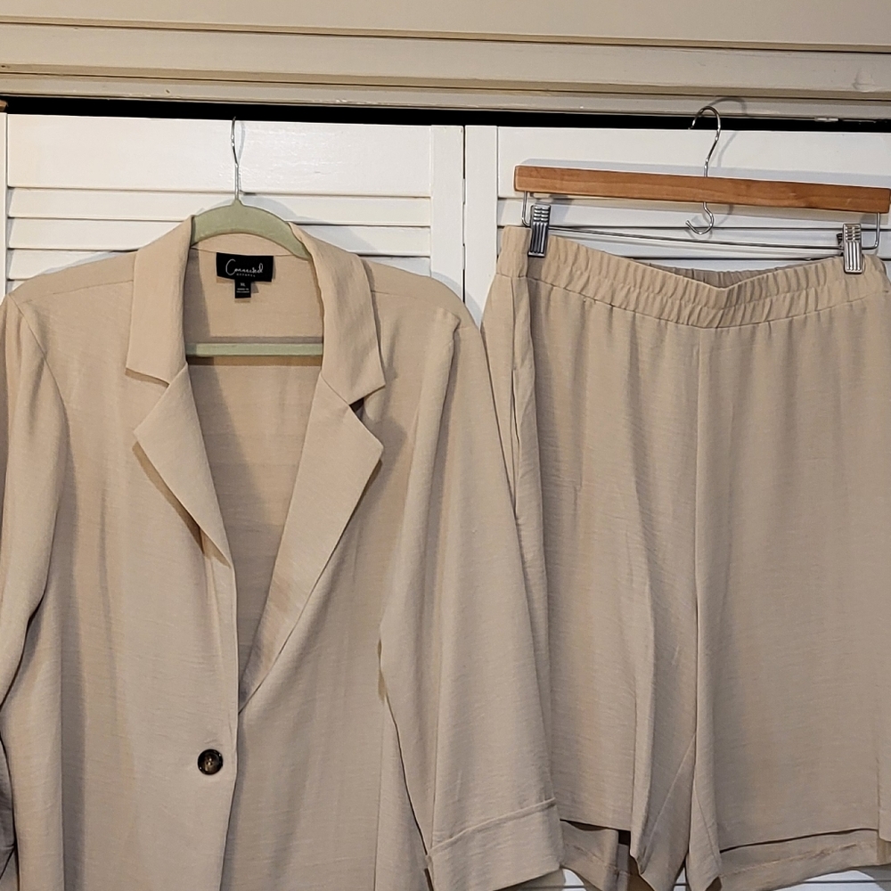 Connected Apparel Tan Blazer and Shorts Set